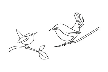 Minimalist line art illustration of two birds perched gracefully on a branch