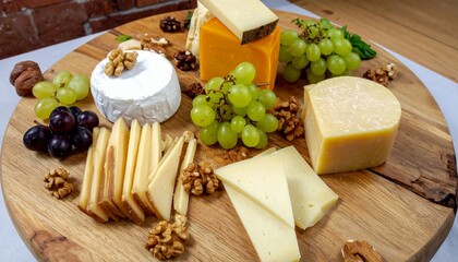 Rustic Cheese and Fruit Platter on a Wooden Cutting Board