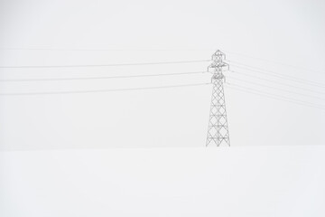 high voltage power lines in winter 
