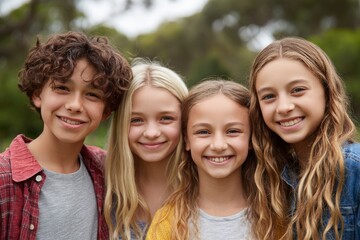 Fototapeta premium Joyful Children's Portraits: Happy Smiles in a Natural Setting