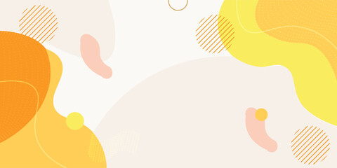 Abstract colorful orange Memphis flat geometric shapes background. Abstract composition with lines square dot triangle circle and wavy flat style. Design for poster, presentation, card, cover, banner.