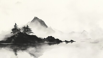 A Japanese ink wash with minimalist watercolor aesthetics.
