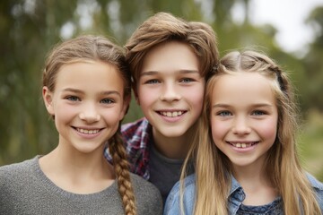Obraz premium Happy Siblings Smiling Outdoors: A Cheerful Portrait