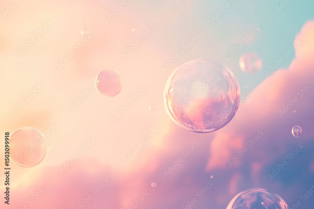 Fototapete Luminous orbs floating on a soft gradient background, creating a magical and ethereal atmosphere, perfect for fantasy and creative projects