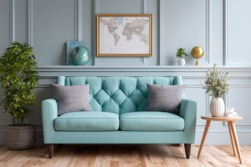 Serene Teal Sofa in a Classic Room Setting
