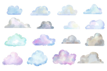 A stunningly beautiful assortment of watercolor clouds, perfect for enhancing any artistic or design project