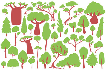 An engaging and vibrant assortment of beautifully stylized trees, perfect for multiple design and media projects