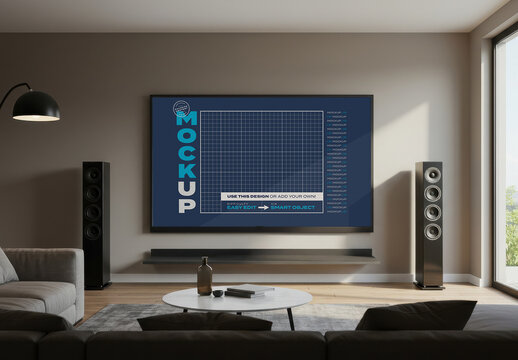 Tv Setting Screen Mockup on Living Room