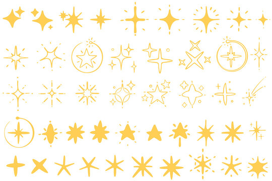 This is a vibrant and colorful collection of golden star icons and sparkling designs ideal for various design projects