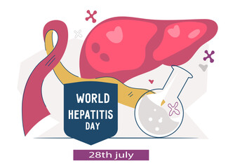 Banner template for World Hepatitis Day, flat vector illustration. Liver health, hepatitis, and the importance of regular check-ups on World Hepatitis Day.