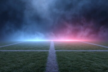 Night Football Field: Moody Blue and Pink Sky