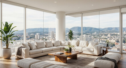 Modern luxury apartment living room with city view