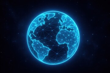 Digital globe glows with interconnected networks showcasing global data flow and technology advancements