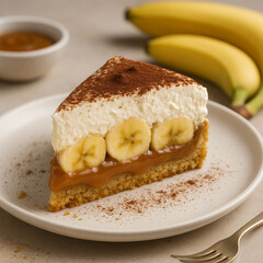 Delicious looking banoffee pie on a creamy plate
