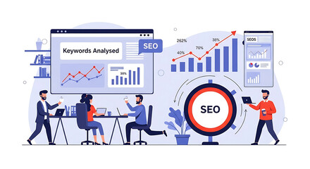 Fototapeta premium Team Analyzing Keywords and Search Engine Optimization Data