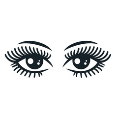 Stylized eyes vector icon with long eyelashes for beauty and fashion on transparent background