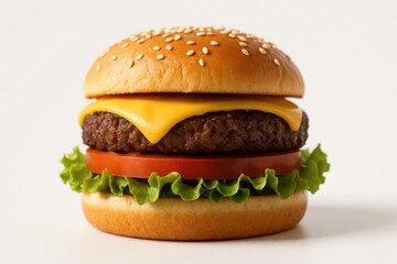 Delicious cheeseburger with fresh ingredients served on a sesame seed bun in a bright setting