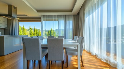 Fototapeta premium Modern dining area with panoramic views.