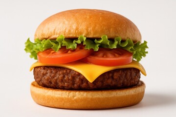 Juicy cheeseburger with fresh vegetables creating a mouthwatering delight in a classic bun