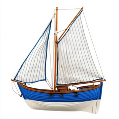 Obraz premium Illustration of a Classic Blue and White Sailboat on a White Background