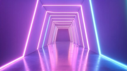 Fototapeta premium Abstract futuristic hallway with vibrant neon lights and reflective floor