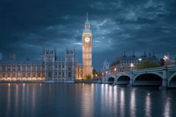 Obraz premium London's Iconic Big Ben: Twilight Majesty over the Thames
