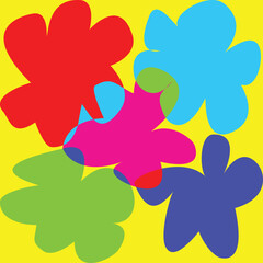 Multicolored flat flower illustration, hand drawn pattern