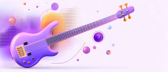 A green guitar is on a yellow background