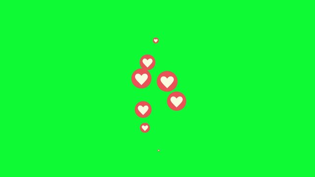 4K Live Social Media Heart Video Green Screen: Floating Like & Love Reaction Icons for Stream Overlays, Engagement & Video Editing, Chroma Key