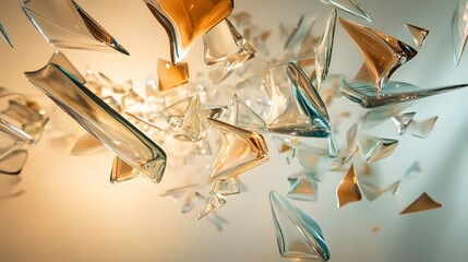 Abstract glass shards floating in air with soft light