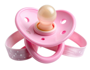 Pacifier with Pink Ribbon Loop and Heart Pattern Baby Girl Comfort Item Isolated PNG