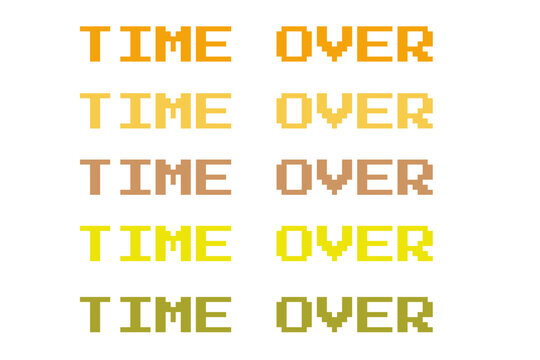 A grid of pixelated "TIME Over" text examples are laid out in rows. The text shades range from orange to light brown to green-yellow, depending on the row.

