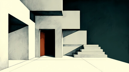 Fototapeta premium A detailed linear perspective drawing of a modern architectural space, showcasing depth and structure. perspective depth techniques. illustration. linear structure. Illustration