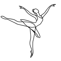 Ballerina in arabesque, one line drawing, elegant pose, for dance promotion