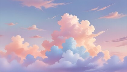 Soft pastel clouds fill a serene sky, creating a dreamy and beautiful atmosphere.