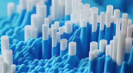 Fototapeta premium Abstract 3D render of blue and white cylindrical shapes