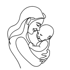 Obraz premium Mother and baby in one line art style, for Mother's Day cards