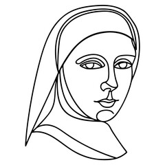 Nun portrait, line art, black and white, for religious websites