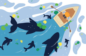 vector illustration of sea background with dolphins