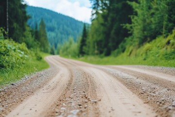 Fototapeta premium Gravel road through dense forest mountain landscape