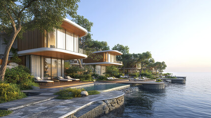 Luxurious oceanfront villas with modern architecture and serene surroundings