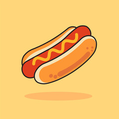illustration of delicious hot dog with a soft bun, savory sausage, and a drizzle of mustard. This hot dog is perfect for summer barbecues, picnics, and casual gatherings. Enjoy a tasty hot dog!