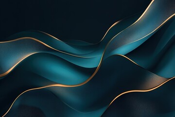 Elegant teal waves are accentuated by golden lining creating a captivating abstract pattern