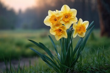 Daffodil Cluster: Serene Sunrise Bloom in Soft Focus