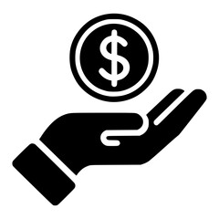 A black hand holding a gold coin with dollar sign, representing financial theme