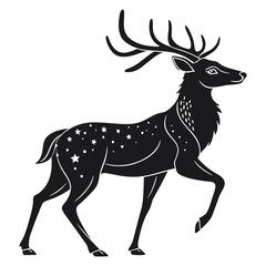 Elegant Black Silhouette Deer Vector – Minimal Christmas Wildlife Design Isolated on White Background