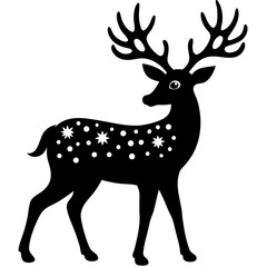 Elegant Black Silhouette Deer Vector – Minimal Christmas Wildlife Design Isolated on White Background