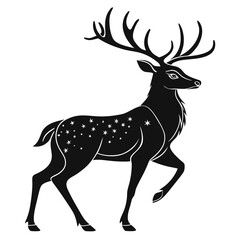 Elegant Black Silhouette Deer Vector – Minimal Christmas Wildlife Design Isolated on White Background