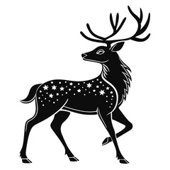 Elegant Black Silhouette Deer Vector – Minimal Christmas Wildlife Design Isolated on White Background