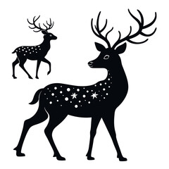 Elegant Black Silhouette Deer Vector – Minimal Christmas Wildlife Design Isolated on White Background